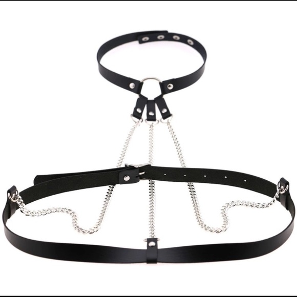 Triple Chain Vegan Leather Chain Harness - Picture 3 of 6
